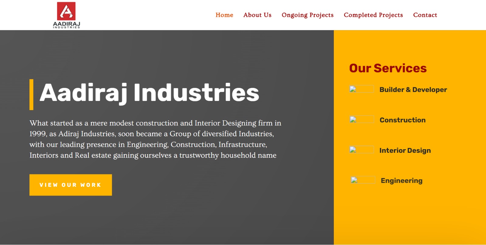 Homepage screenshot of aadirajindustries.com